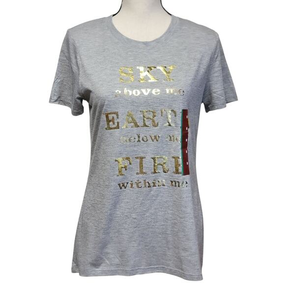 Modern Lux Elements Tshirt Juniors Sz M Gray Gold Foil Sky Earth Fire Graphic - Picture 1 of 5